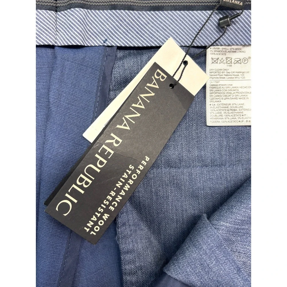 NEW Banana Republic 36x30 Navy Blue Wool Dress Pants Slim Fit Trouser‎ Stretch